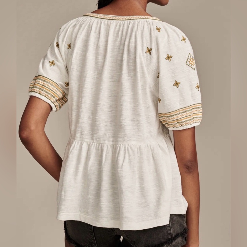 Lucky Brand Cream Peasant Blouse with Gold Embroidery - Picture 3 of 11